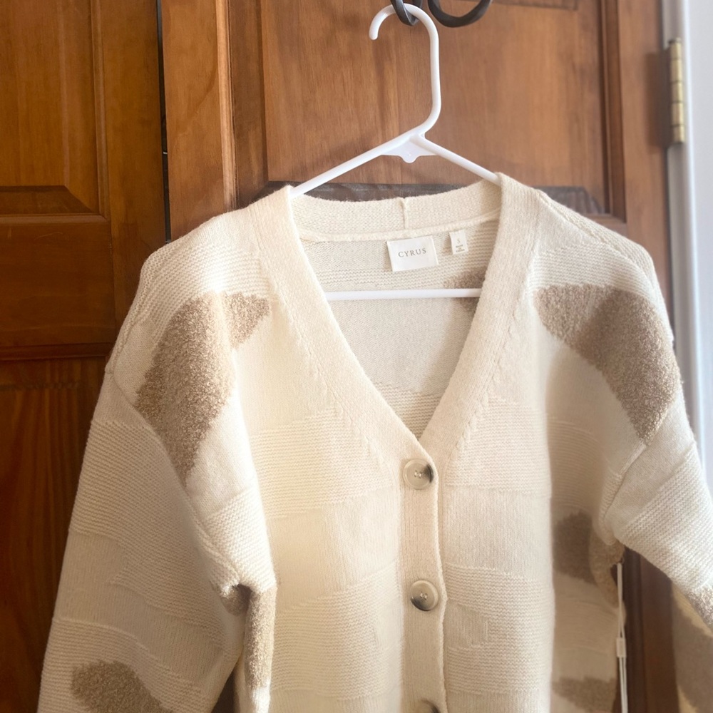 Cyrus Cream and Tan Knit Cardigan Sweater